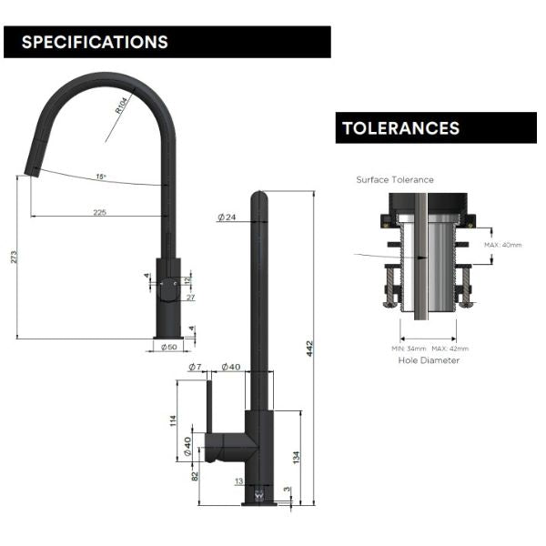 Meir Round Piccola Pull Out Kitchen Sink Mixer Tap - Brushed Nickel