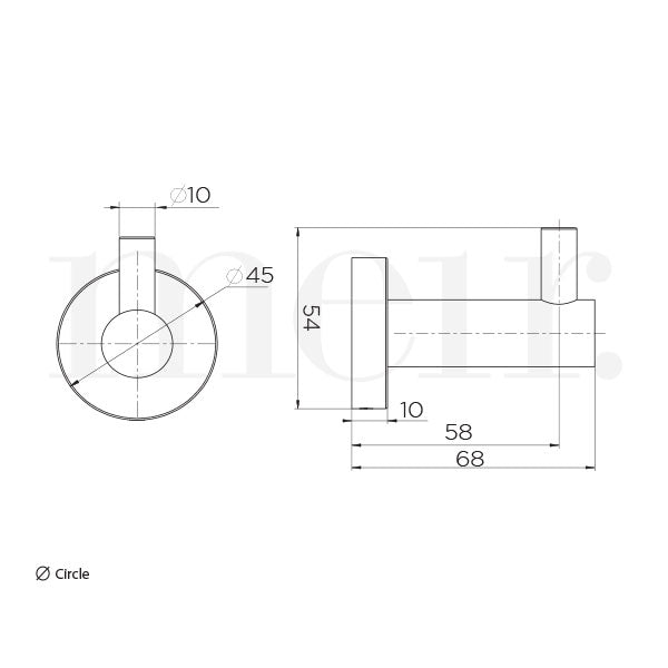 Meir Round Robe Hook Brushed Nickel Technical Drawing - The Blue Space