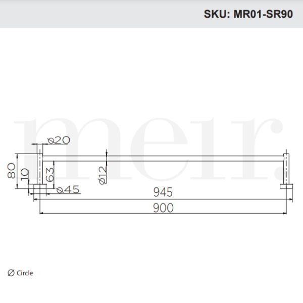 Meir Round Single Towel Rail 600mm - 900mm - Shadow