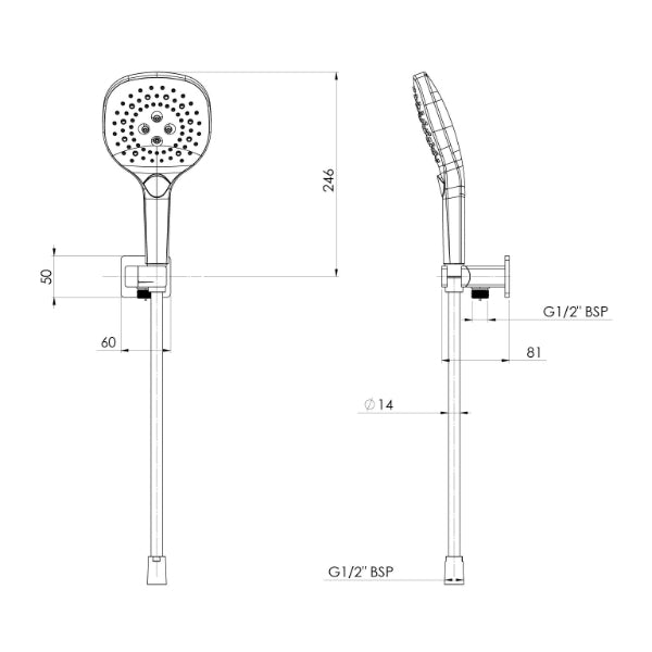 Technical Drawing: Phoenix Nuage Hand Shower Chrome