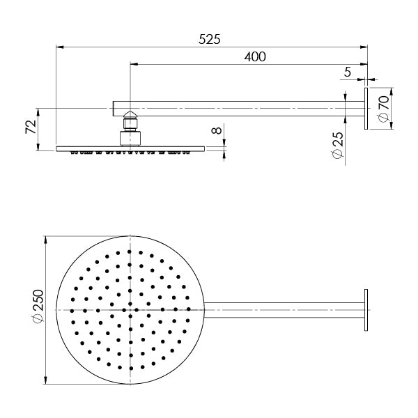 Phoenix Vivid Slimline Shower Arm & 250mm Round Rose 316 Stainless Steel