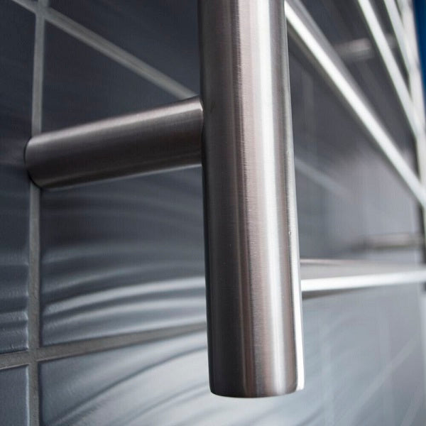 Radiant 12V Round 7 Bar Heated Towel Ladder 600w x 800h Close up photo | The Blue Space