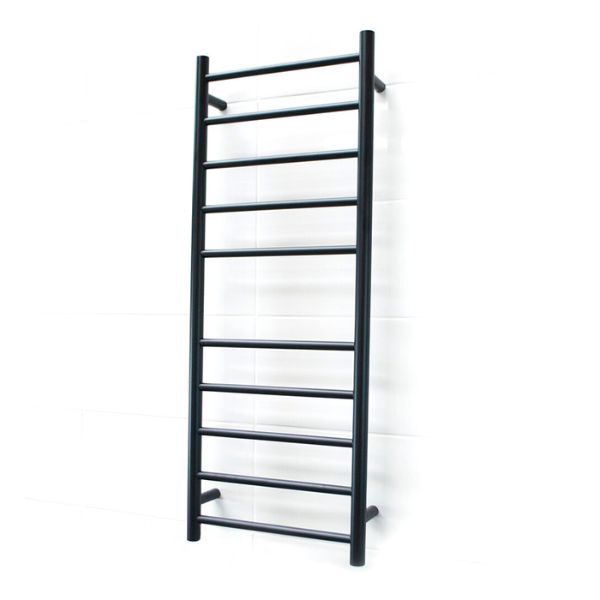 Radiant Round 10 Bar Narrow/Small Heated Towel Rail Ladder 430x1100 Matte Black - The Blue Space