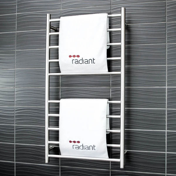 Radiant Round 10 Bar Heated Towel Ladder 600 x 1100 Brushed