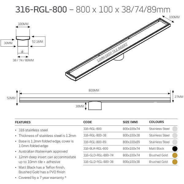 Radiant Tile Insert Linear Shower Grate Matt Black