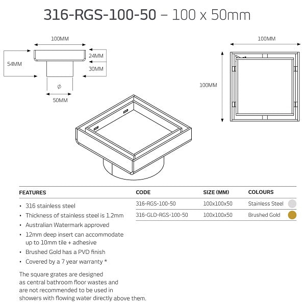 Radiant Tile Insert Square Floor Waste - Brushed Satin