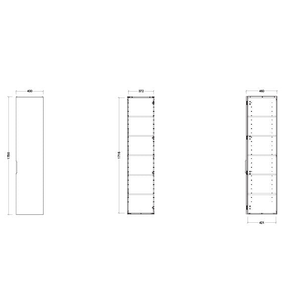 Timberline Sutherland House Storage Cabinet 400mm Wall Hung Technical Drawing - The Blue Space