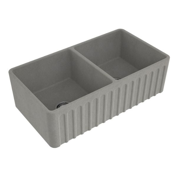 Turner Hastings 85 x 46 Fine Fireclay Concrete Look Double Bowl Butler Sink