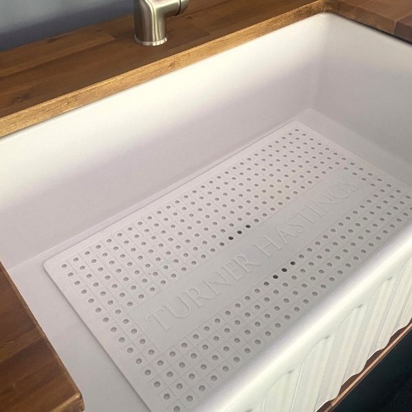 Turner Hastings Protective Silicone Sink Mat White in modern kitchen sink design - The Blue Space