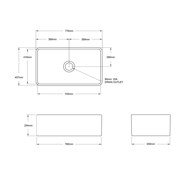 Turner Hastings Novi 75 x 46 Fine Fireclay Butler Sink - Matte Black