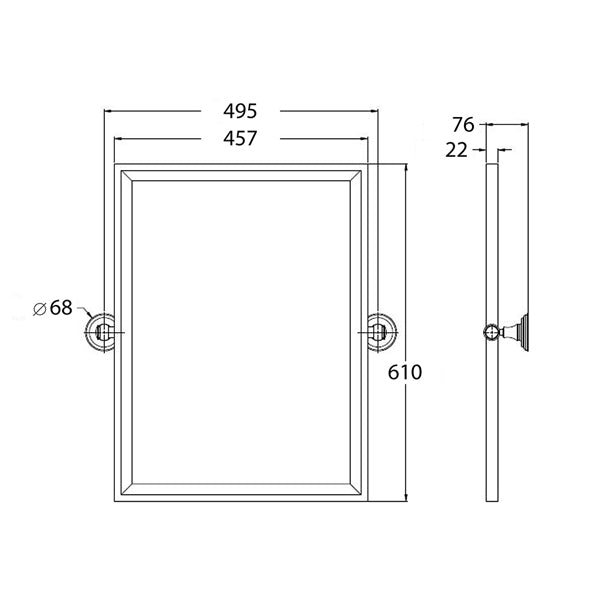Turner Hastings Mayer Pivot Rectangle Mirror Technical Drawing - The Blue Space