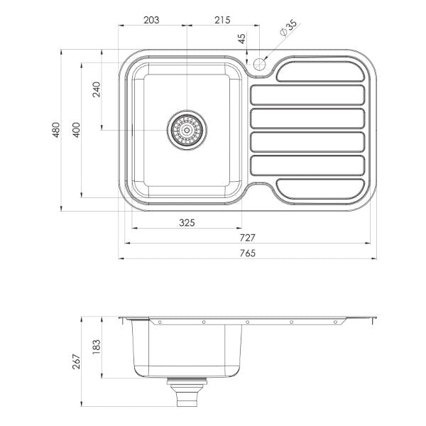 Phoenix 1000 Series Single Bowl Sink 765 x 480mm