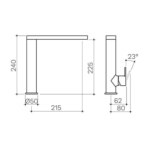 Clark Round Square Sink Mixer - Matte Black - dimensions