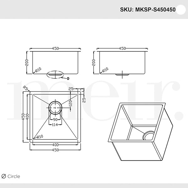 Meir Single Bowl PVD Kitchen Sink 450mm - Gunmetal Black