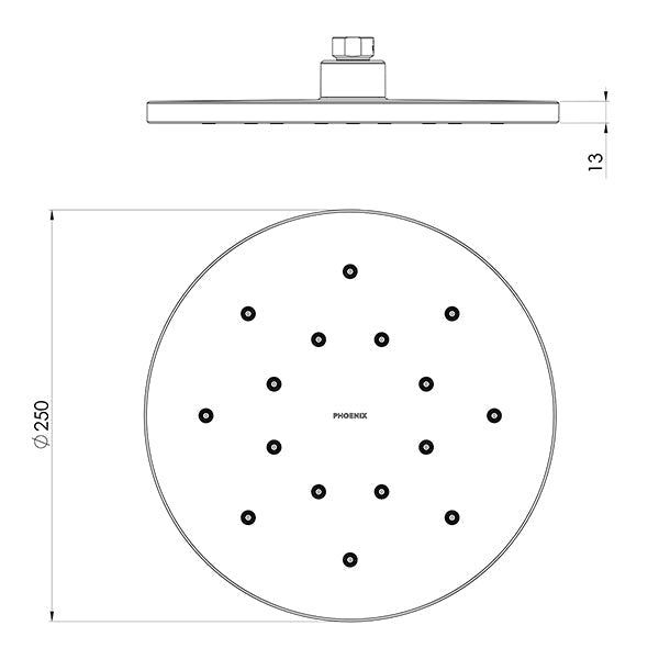 Phoenix Tapware LuxeXP Round Shower Rose 250mm Brushed Nickel