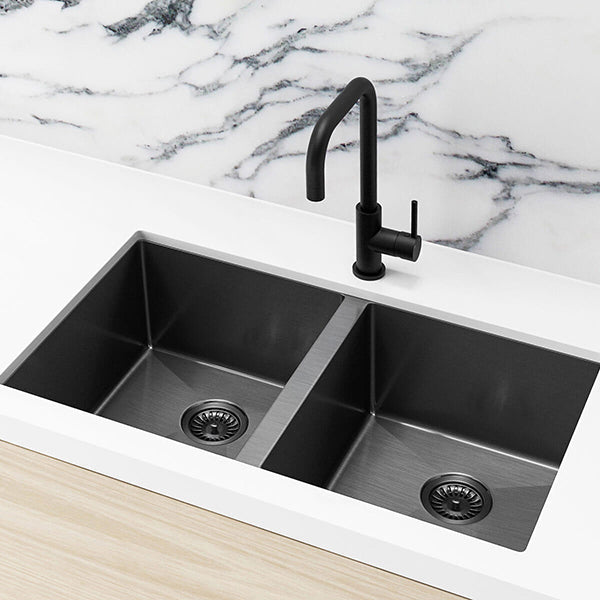 Meir Double Bowl PVD Kitchen Sink 760mm - Gunmetal Black