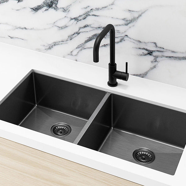 Meir Double Bowl PVD Kitchen Sink 860mm - Gunmetal Black