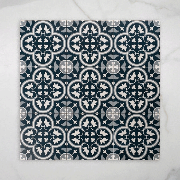 Sample of Airlie Dark Blue Matt Cushioned Edge Porcelain Tile 200x200mm - The Blue Space