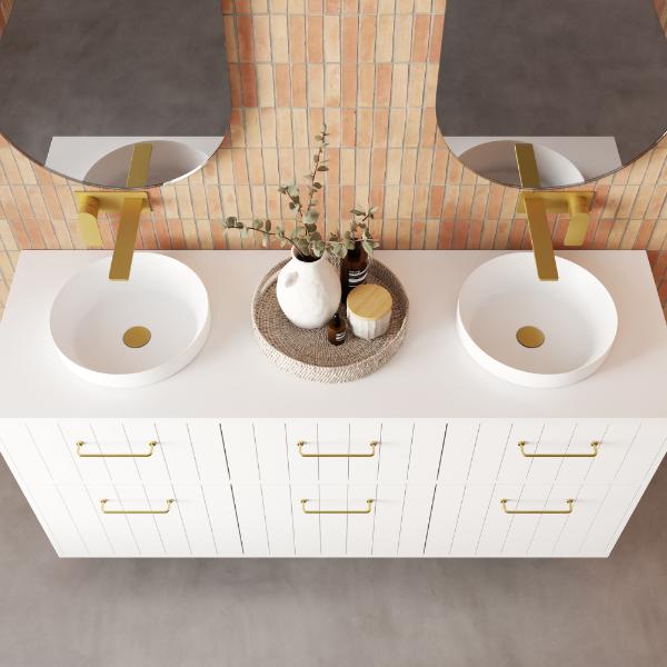Marquis Anna 1500mm Double Bowl Wall Hung Vanity in White Matte Painted Finish, Top View - The Blue Space