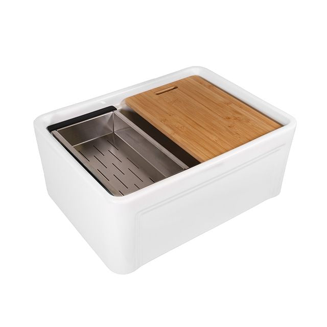 Bao Ceramic Farmhouse Sink & Accessories Pack 615mm - Gloss White  | The Blue Space