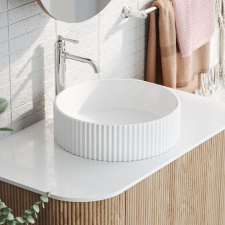 Bao Fluted Round 400mm Above Counter Basin - Matte White