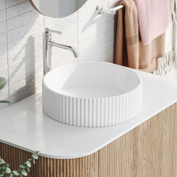 Bao Fluted Round 400mm Above Counter Basin - Matte White