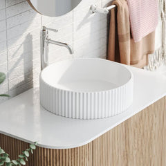 Bao Fluted Round 400mm Above Counter Basin - Matte White