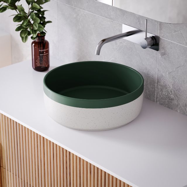 Bao Round 370mm Matte White Texture and Dark Green Above Counter Basin