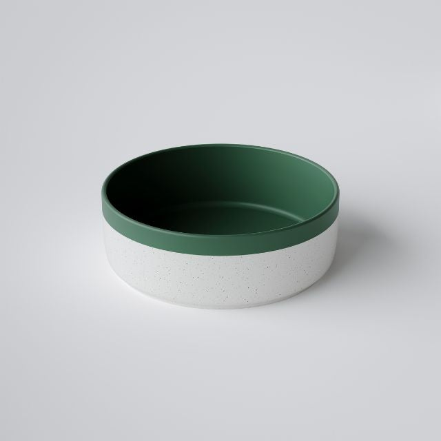 Bao Round 370mm Matte White Texture and Dark Green Above Counter Basin