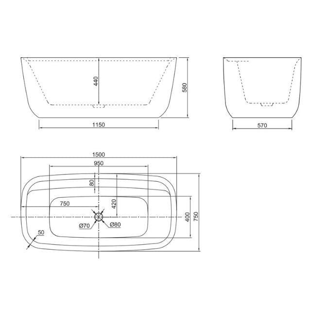 BelBagno Terriccio Freestanding Bathtub 1500mm