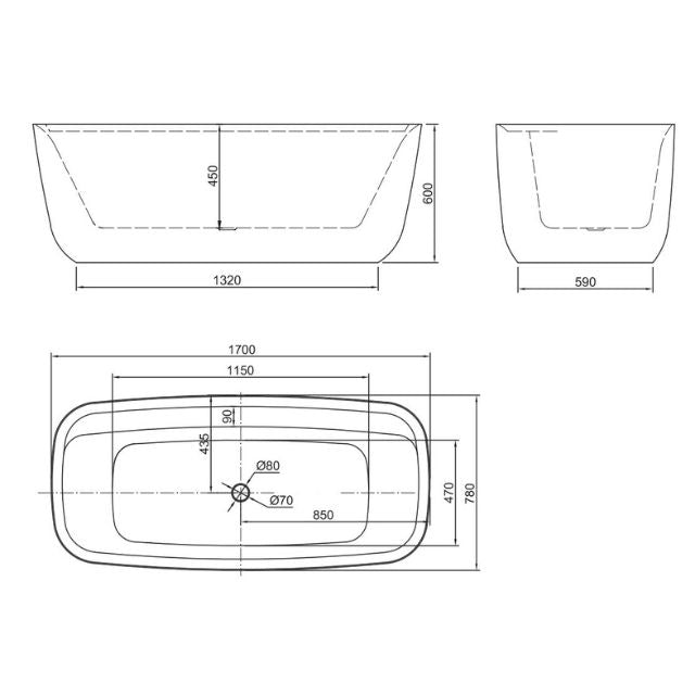 BelBagno Terriccio Freestanding Bathtub 1700mm