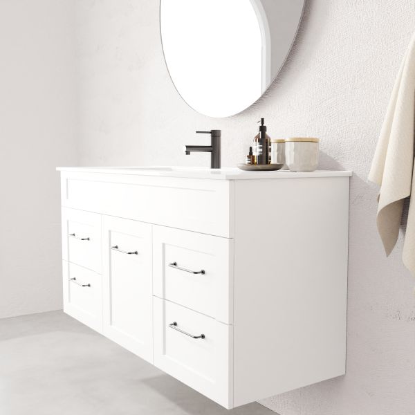 Marquis Bowral5 Wall Hung Vanity - 1200mm Centre Bowl - 1 door 4 drawer Profile| The Blue Space