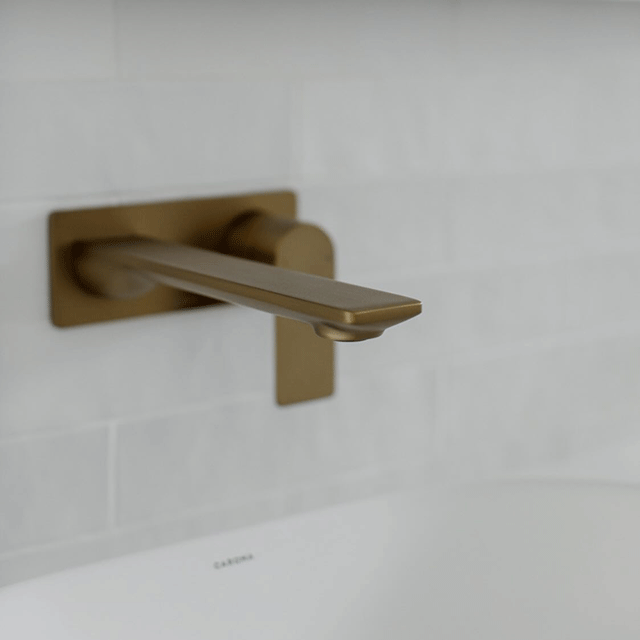 Caroma Contura II 220mm Wall Basin/Bath Mixer - Brushed Brass