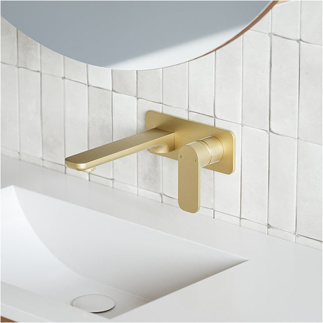 Caroma Luna Lead Free Wall Basin/Bath Mixer Brushed Brass