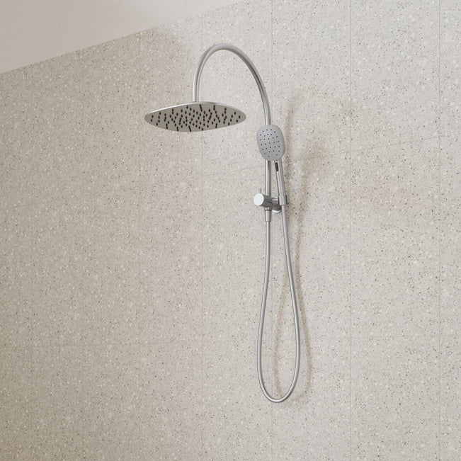 Caroma Contura II Compact Twin Shower - Brushed Nickel