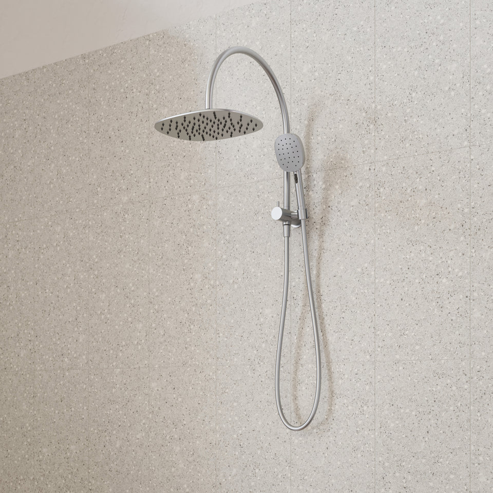 Caroma Contura II Compact Twin Shower - Brushed Nickel