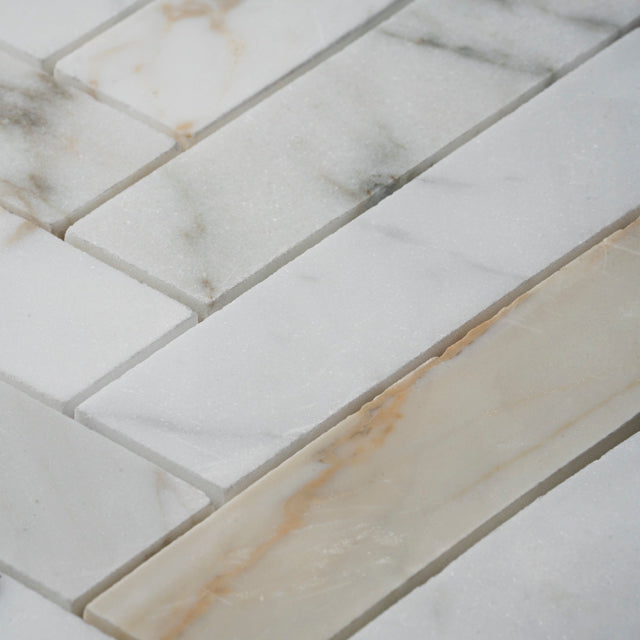 Cottesloe Calacatta Gold Herringbone Honed Marble Mosaic Tile 35x150mm