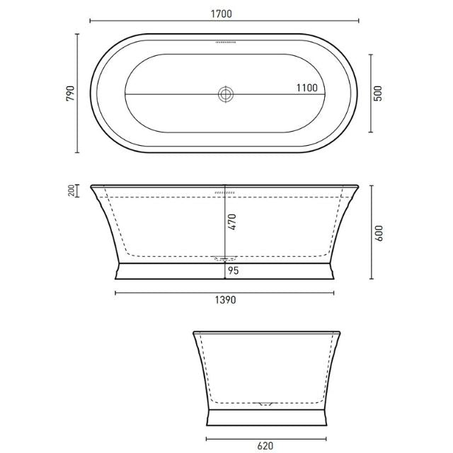 Decina Regent 1700mm Freestanding Oval Bath with Intergrated Overflow