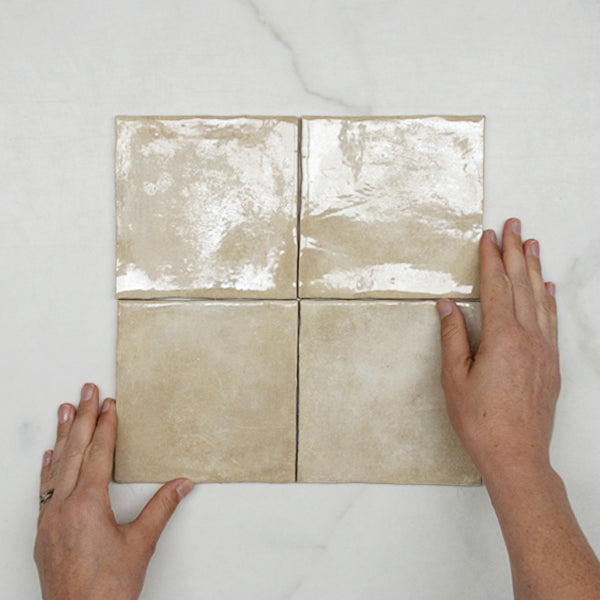 Beige Malee Gloss Hand Made Spanish Ceramic Tile 130 x 130 x 8mm