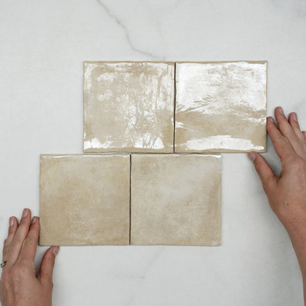 Beige Malee Gloss Hand Made Spanish Ceramic Tile 130 x 130 x 8mm