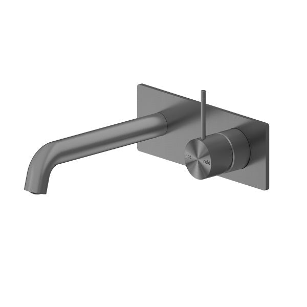 Nero Mecca Wall Basin Mixer Handle Up 160mm Spout Gun Metal | The Blue Space