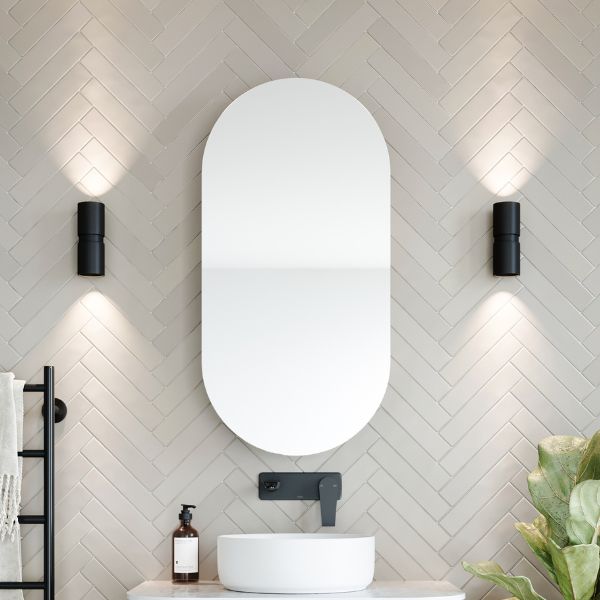 Ingrain Ash Woodgrain Pill Shaped Shaving Cabinet IGPMC450.  Shop shaving cabinets online at The Blue Space