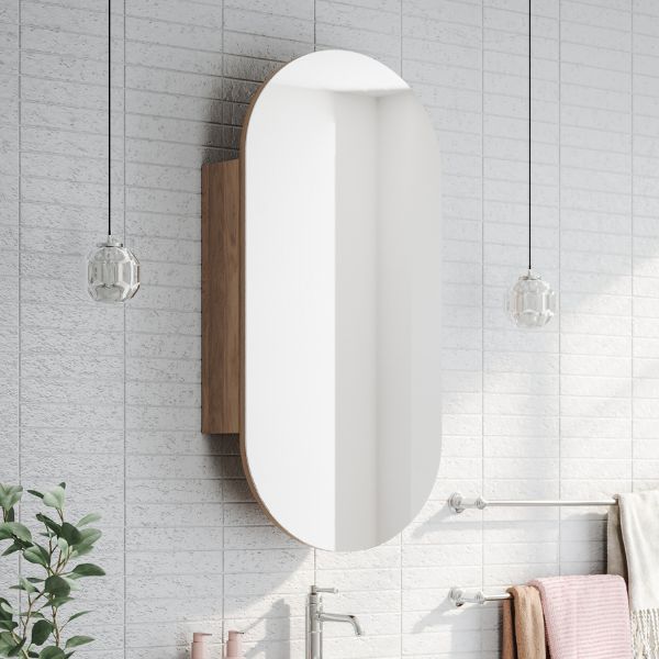Ingrain Ash Woodgrain Pill Shaped Large Shaving Cabinet IGPMC500 side view.  Shop shaving cabinets online at The Blue Space