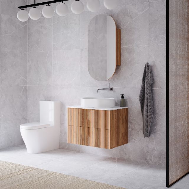 Ingrain Contoured Ash Wall Hung Vanity 750 in Ash Timber Woodgrain