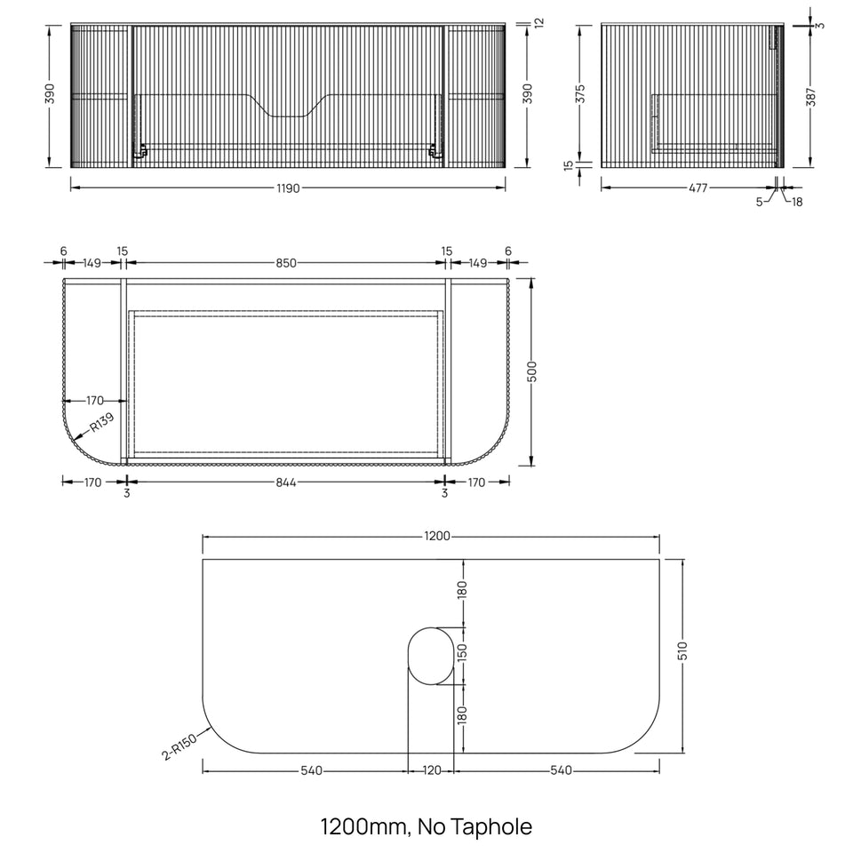 Ingrain Curved Fluted Wall Hung Vanity