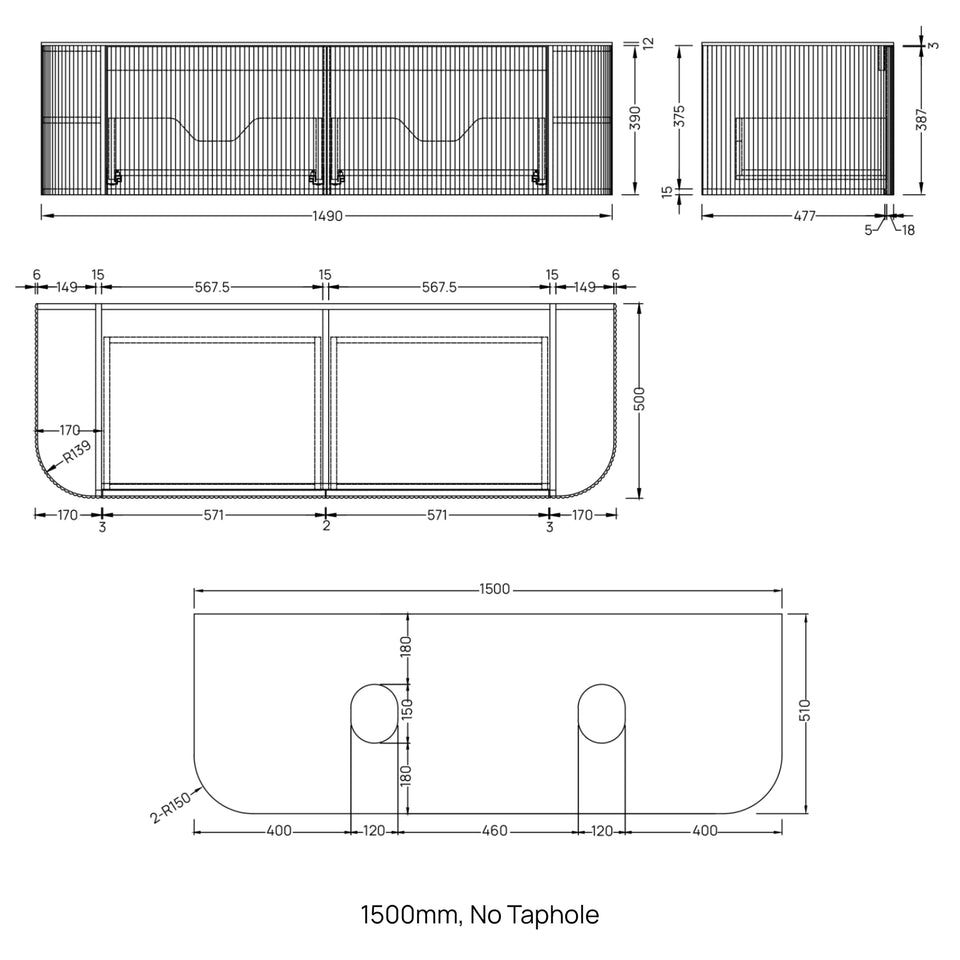 Ingrain Curved Fluted Wall Hung Vanity