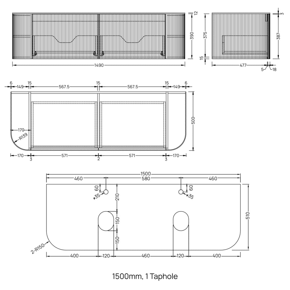 Ingrain Curved Fluted Wall Hung Vanity