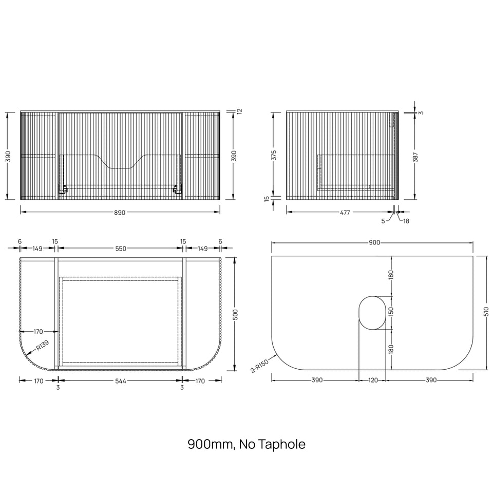 Ingrain Curved Fluted Wall Hung Vanity