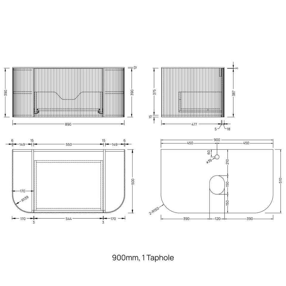 Ingrain Curved Fluted Wall Hung Vanity
