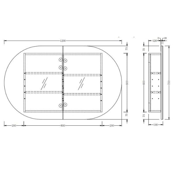 Ingrain Ash Horizontal Pill Shaving Cabinet 900mm, 1200mm & 1500mm